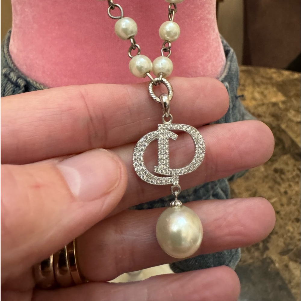 Unique one of a kind Monogram Faux Pearl looped Necklace made by me.